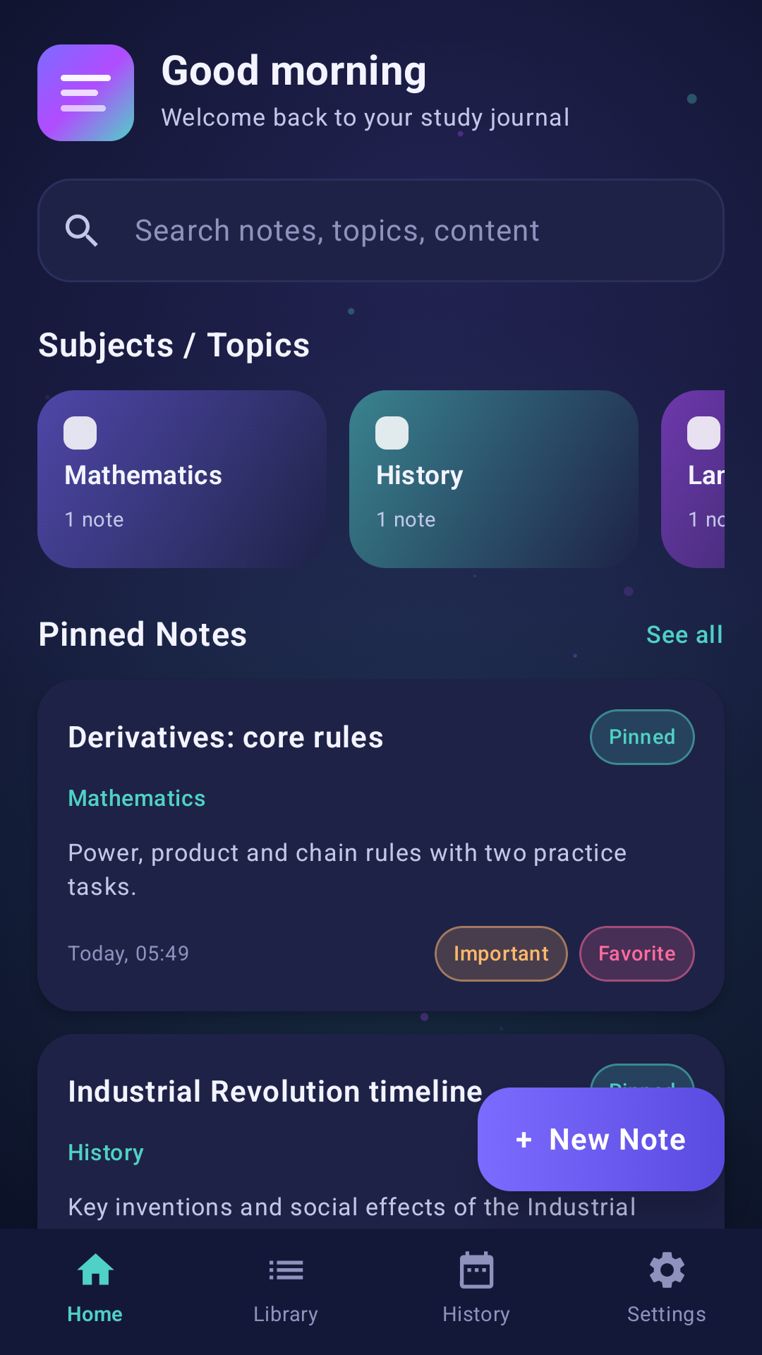 NoteWise Journal interface