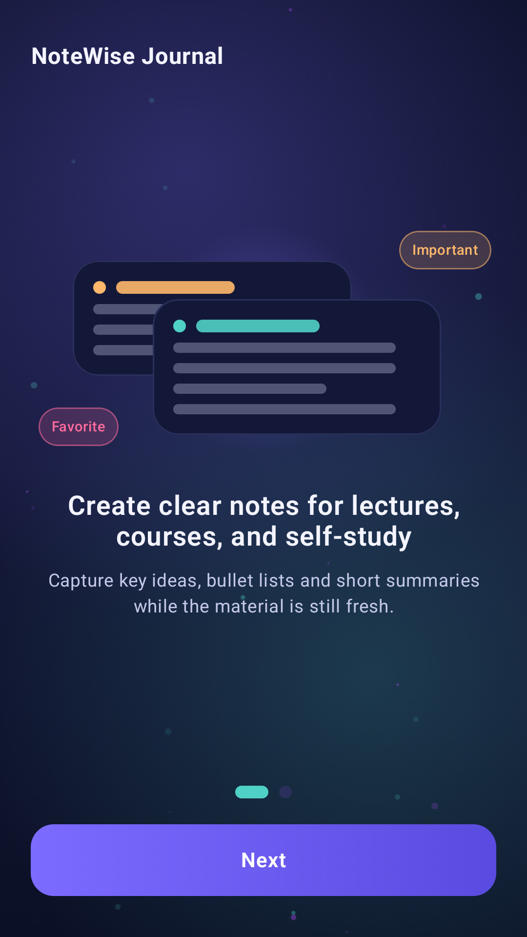 NoteWise Journal onboarding screen
